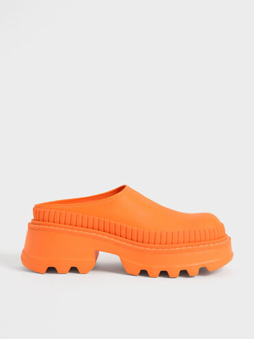 Chunky Round Toe Mules, Orange, hi-res