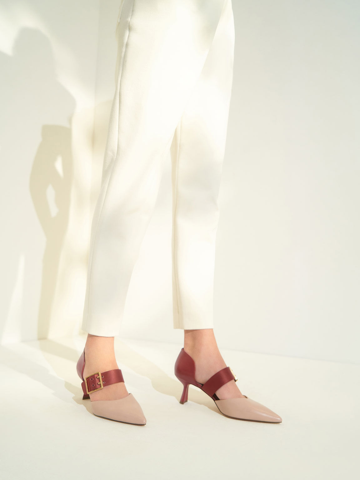 Oversized Buckle Pointed Toe Pumps, Brick, hi-res