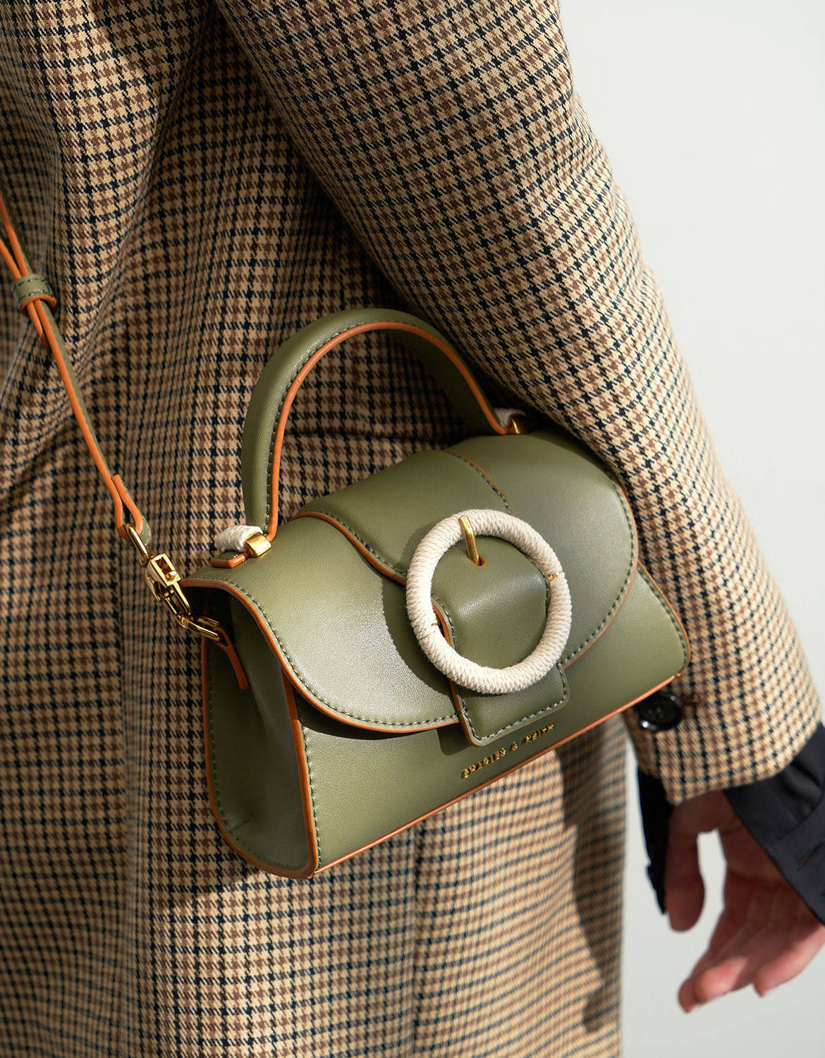 Woven buckle top handle bag sale