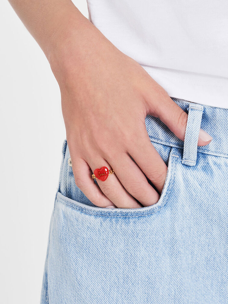 "Love" Heart Braided Ring, Red, hi-res