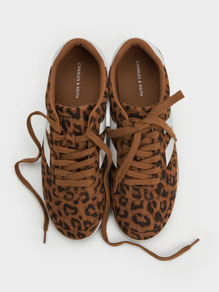 Faux Suede Leopard-Print Low-Top Sneakers, Animal Print Brown, hi-res
