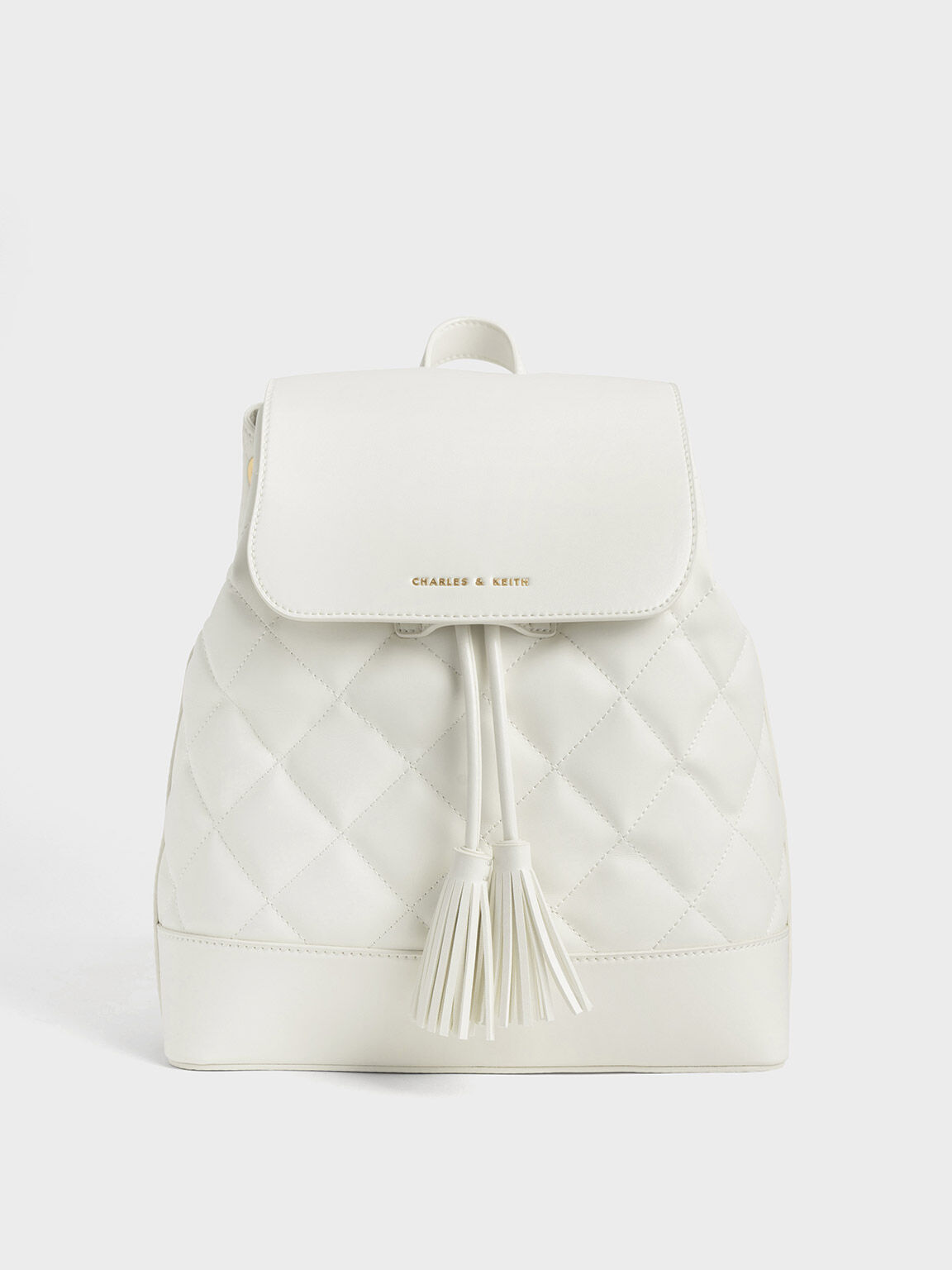 Quilted Tassel Backpack, Ivory, hi-res