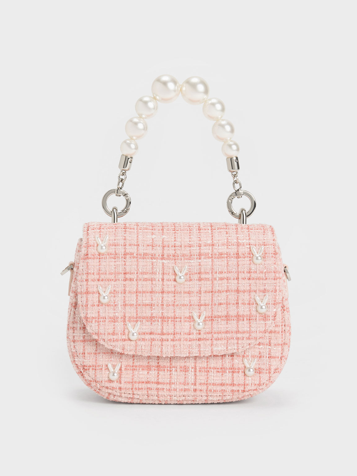 珍珠玉兔毛呢手提包, 粉紅色, hi-res