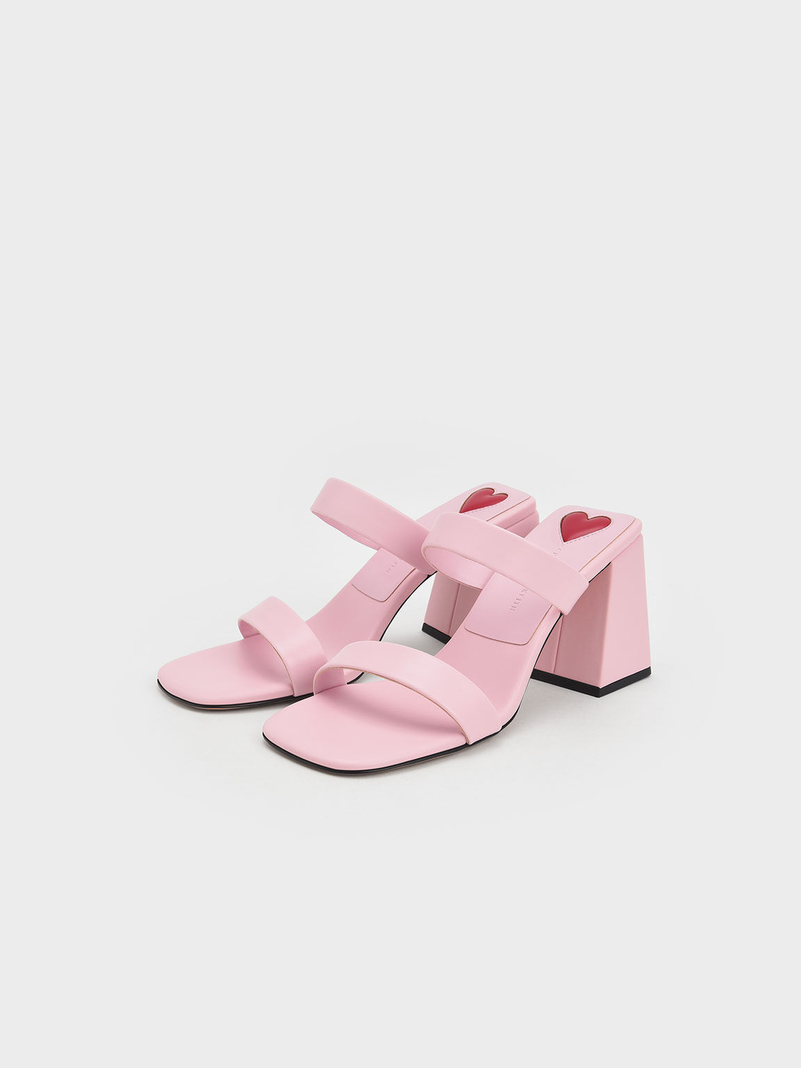 Valentine's Day Collection: Amora Heart-Motif Trapeze Heel Mules, Light Pink, hi-res