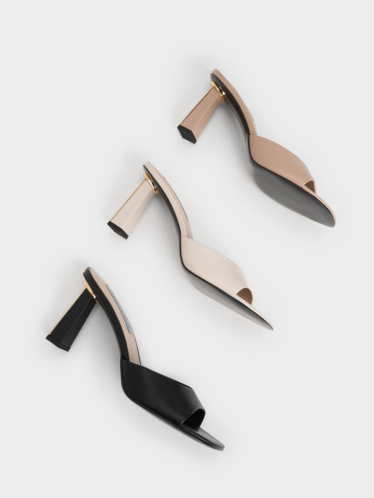 Geometric Heeled Mules, Black, hi-res