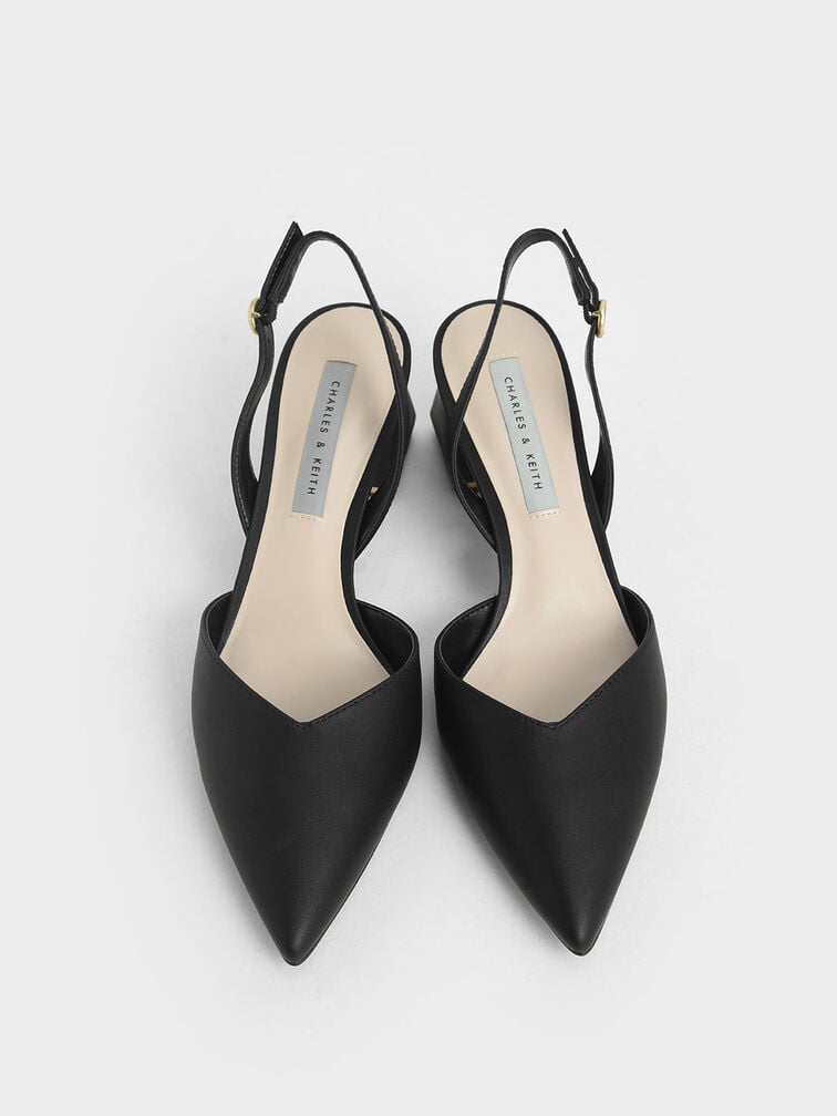 Trapeze Heel Slingback Pumps, Black, hi-res