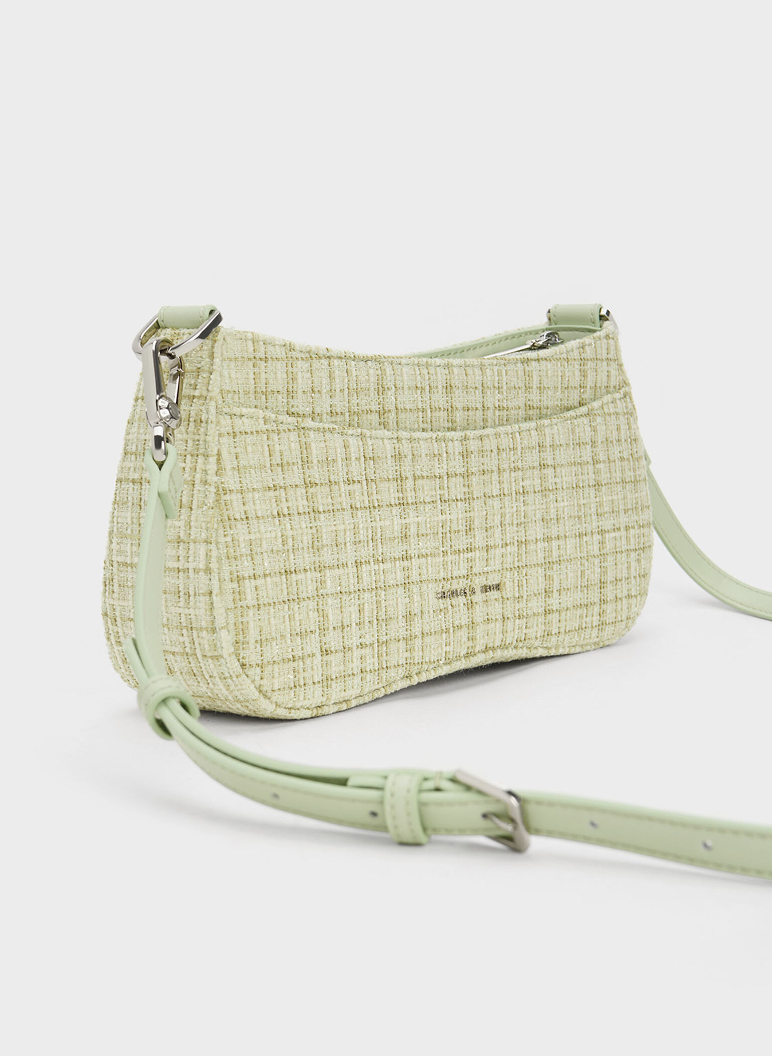Bunny Tweed Shoulder Bag, Green, hi-res