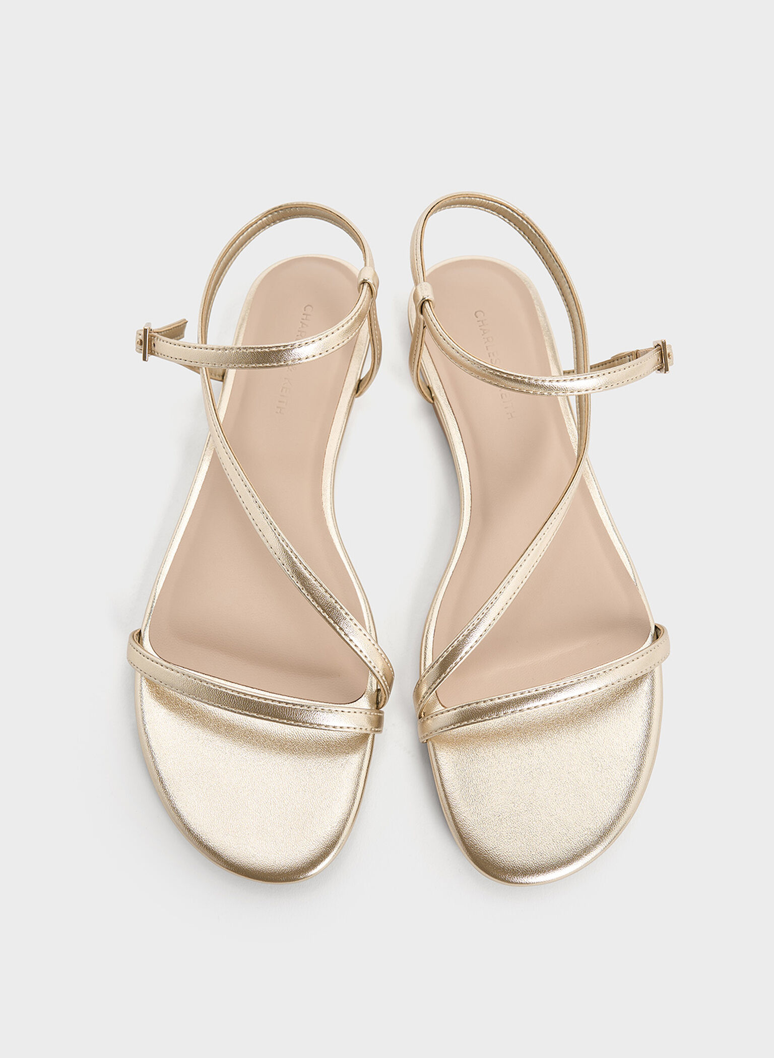 Metallic Ankle-Strap Sandals, Light Gold, hi-res