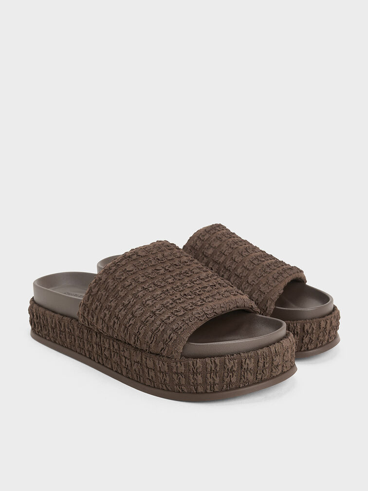 Loren Textured Platform Sandals, Dark Brown, hi-res
