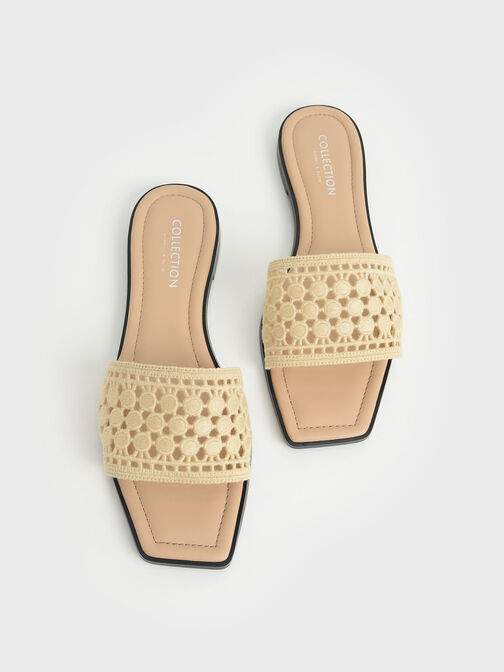 Asymmetrical Toe Crochet Slides, Yellow, hi-res