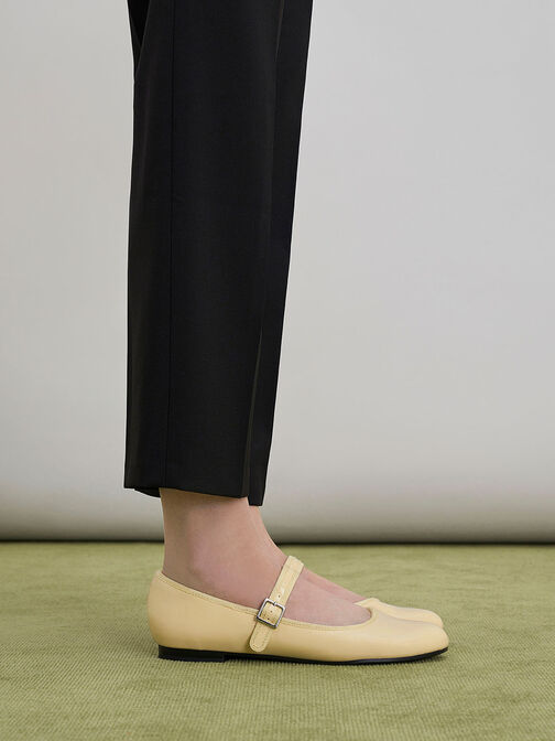 Patent Buckled Mary Jane Flats, Yellow, hi-res