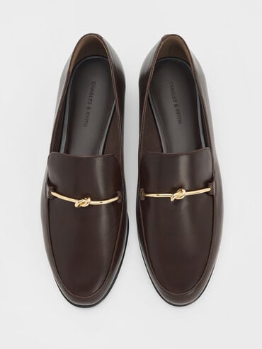 Metallic Knot-Bar Loafers, Dark Brown, hi-res