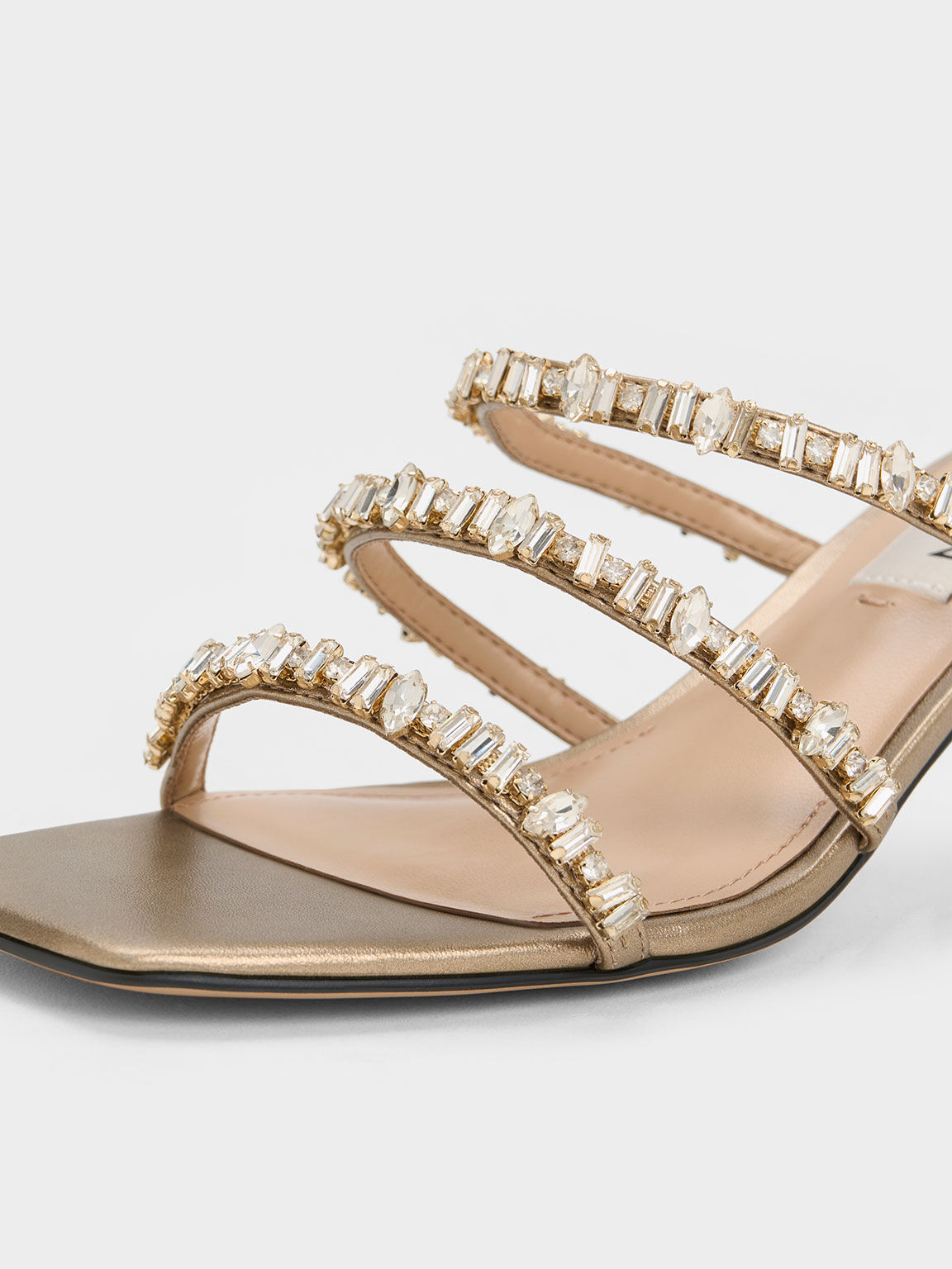 Wedding Collection: Gem-Encrusted Metallic Strappy Sandals, Gold, hi-res