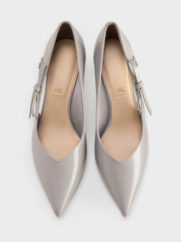 Escarpins &agrave; petits talons Anastasia en cuir, Gris, hi-res