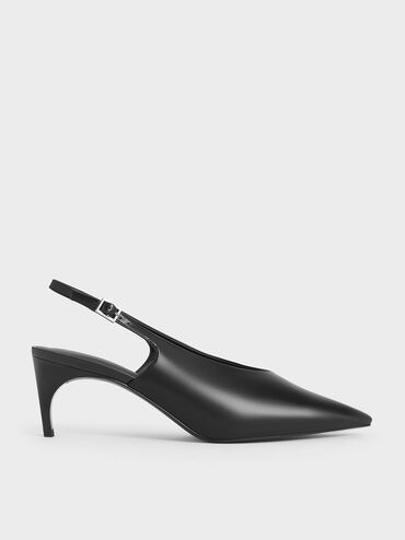 Zapatos destalonados con empeine alto y puntera fina, Negro, hi-res