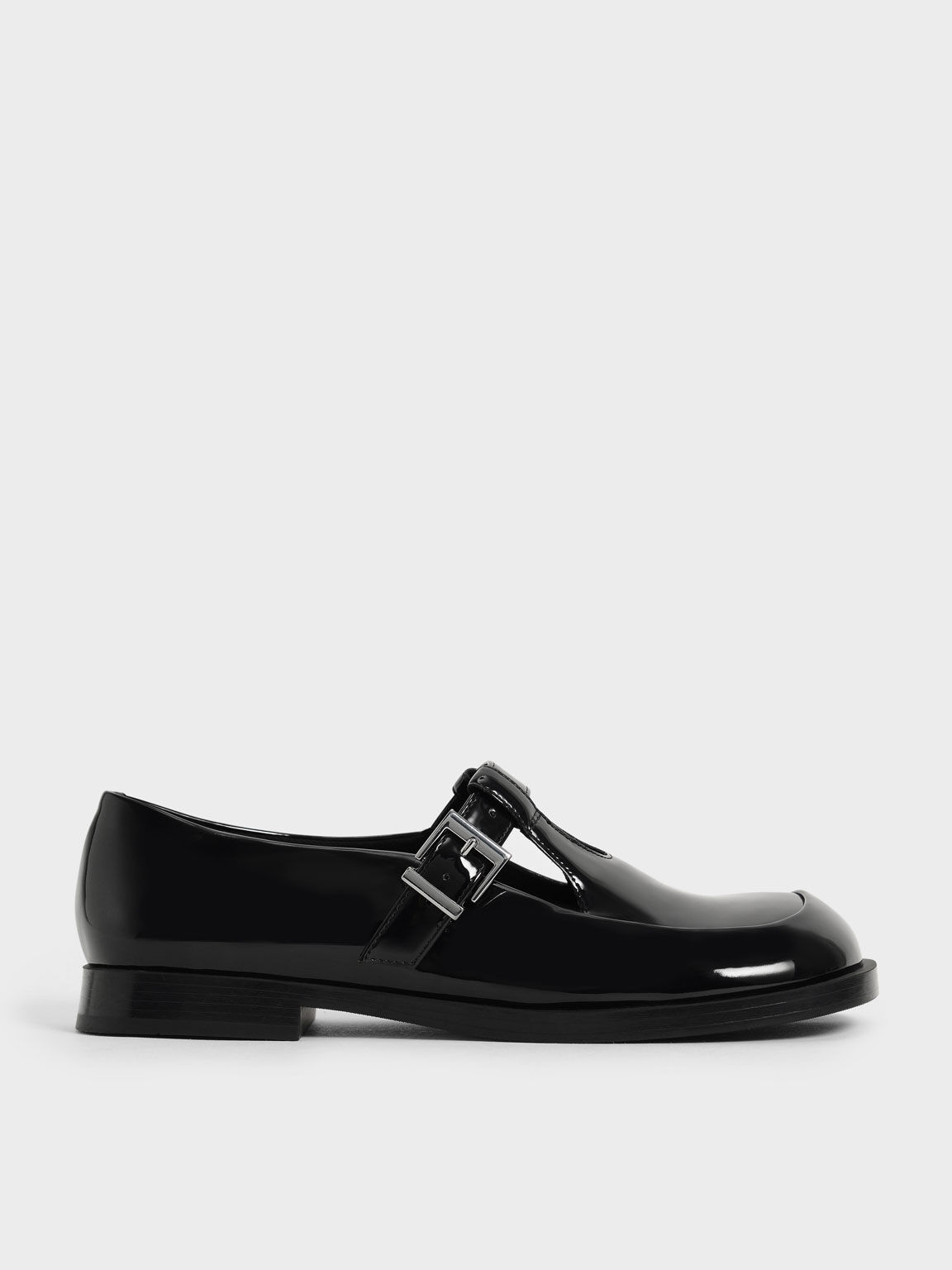 Black Patent Mary Jane Buckle Loafers 