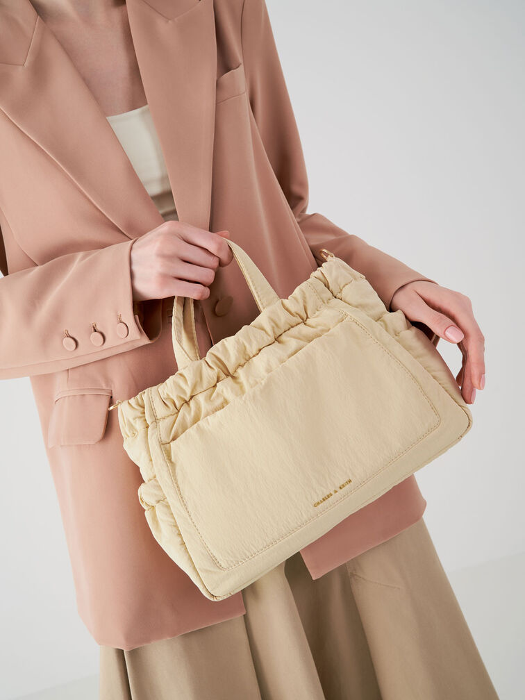 Aspen Ruched Double Handle Tote, Beige, hi-res