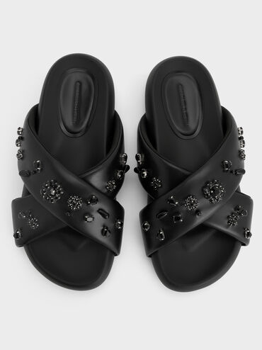 Gem & Pearl Flatform Sandals, Black, hi-res