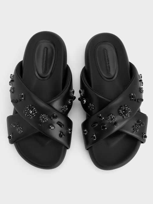 Gem & Pearl Flatform Sandals, Black, hi-res