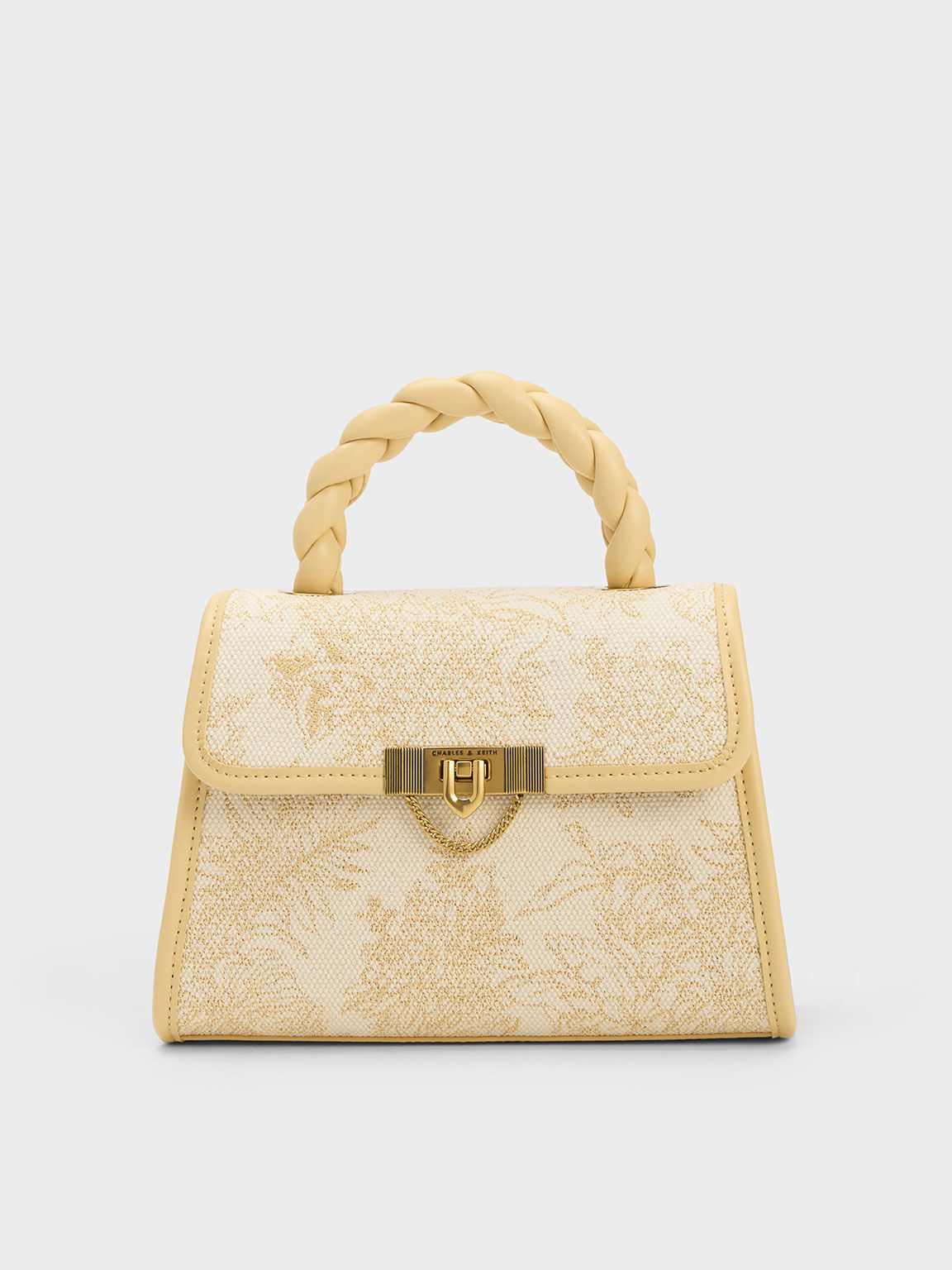 Floral Illustrated Trapeze Bag, Beige, hi-res