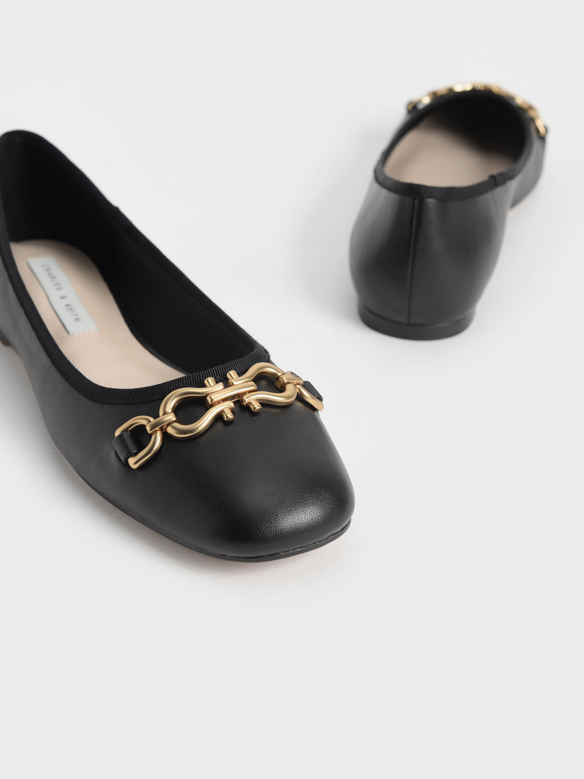 Black Chain Link Ballerina Flats - CHARLES & KEITH US