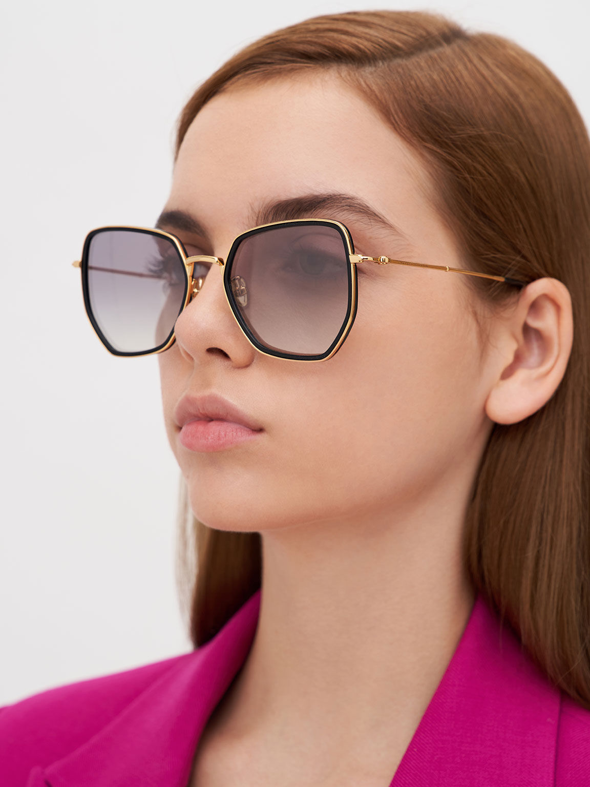 Recycled Acetate Wire-Frame Butterfly Sunglasses, Black, hi-res