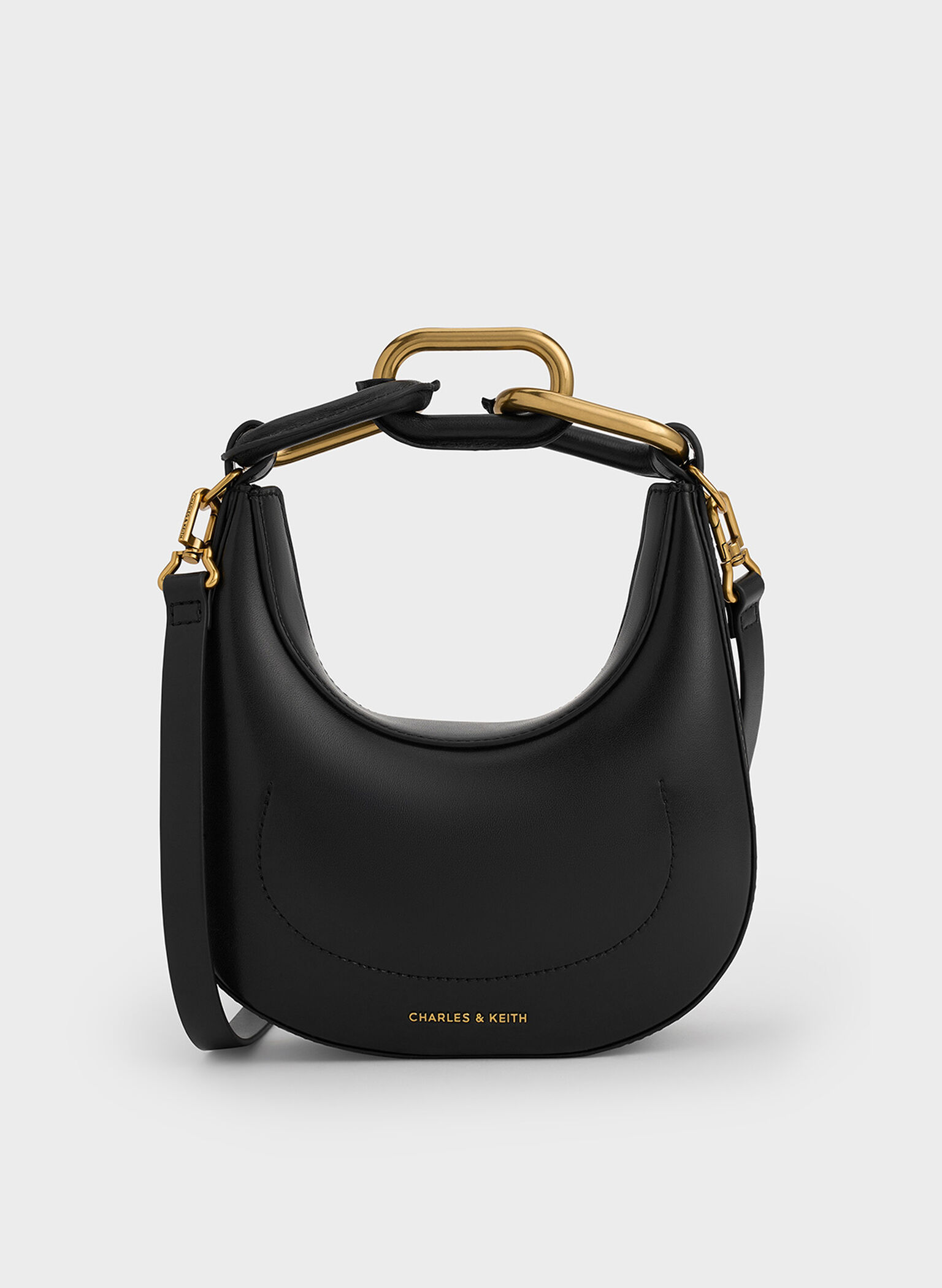 Mini Kora Chain-Link Moon Bag, Black, hi-res