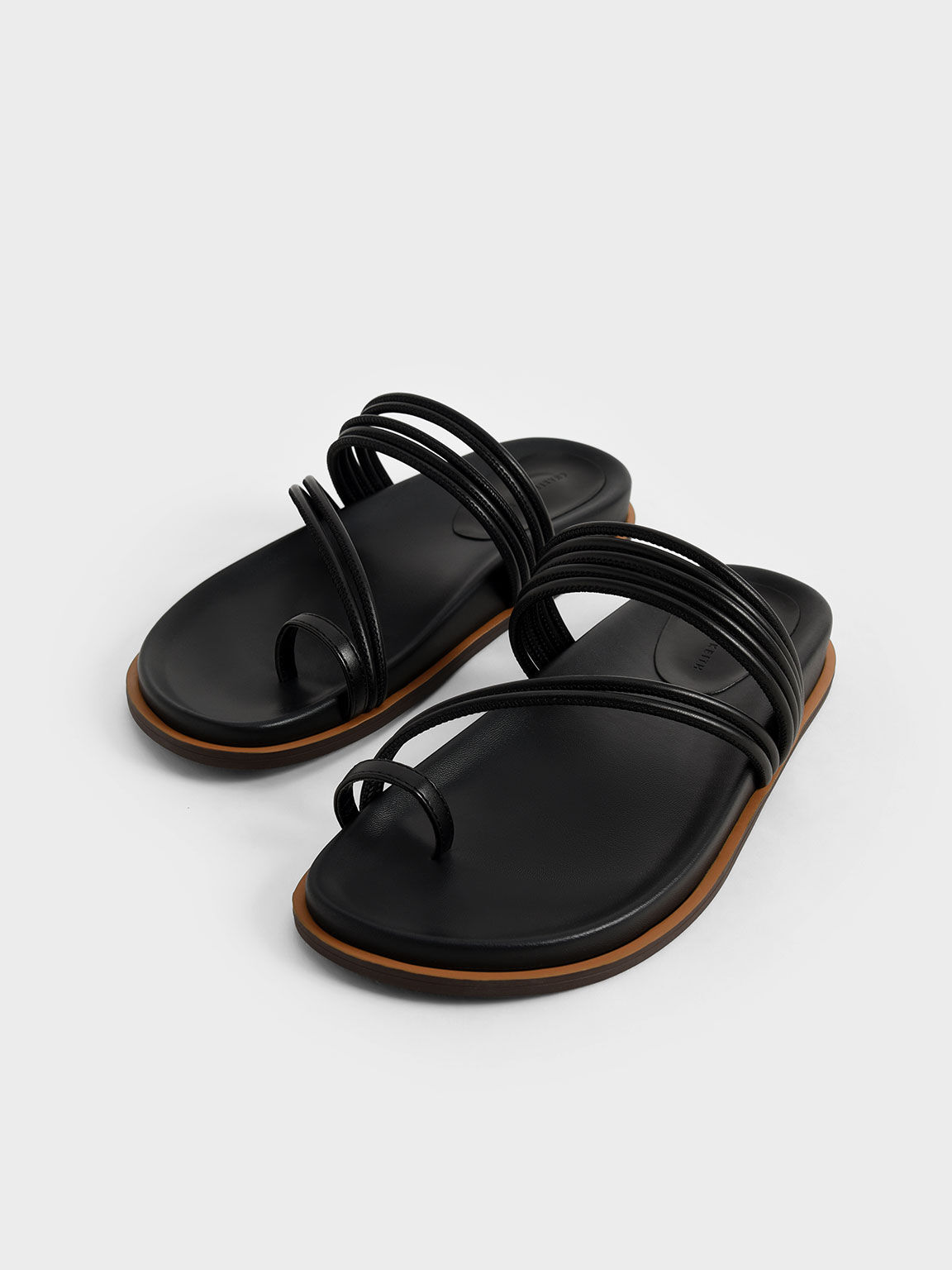 Black Toe Loop Strappy Flat Sandals - CHARLES & KEITH International