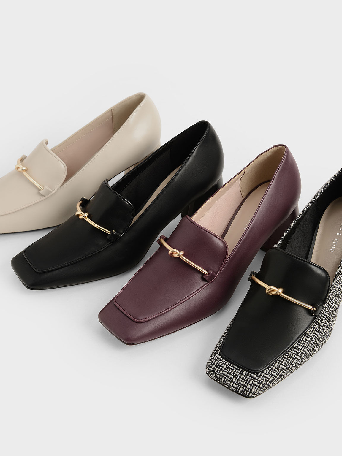 Metallic Accent Loafer Pumps, Chalk, hi-res