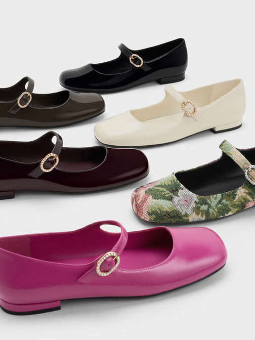 Patent Pearl-Buckle Mary Janes, Maroon, hi-res