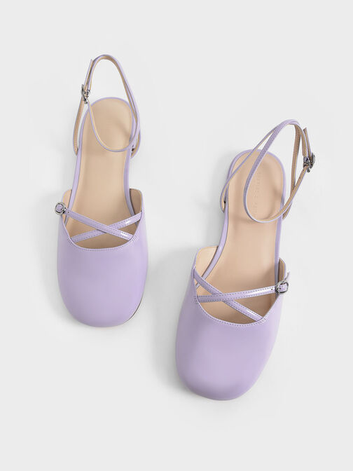 Edith Patent Ankle-Strap Ballerina Pumps, Lilac, hi-res