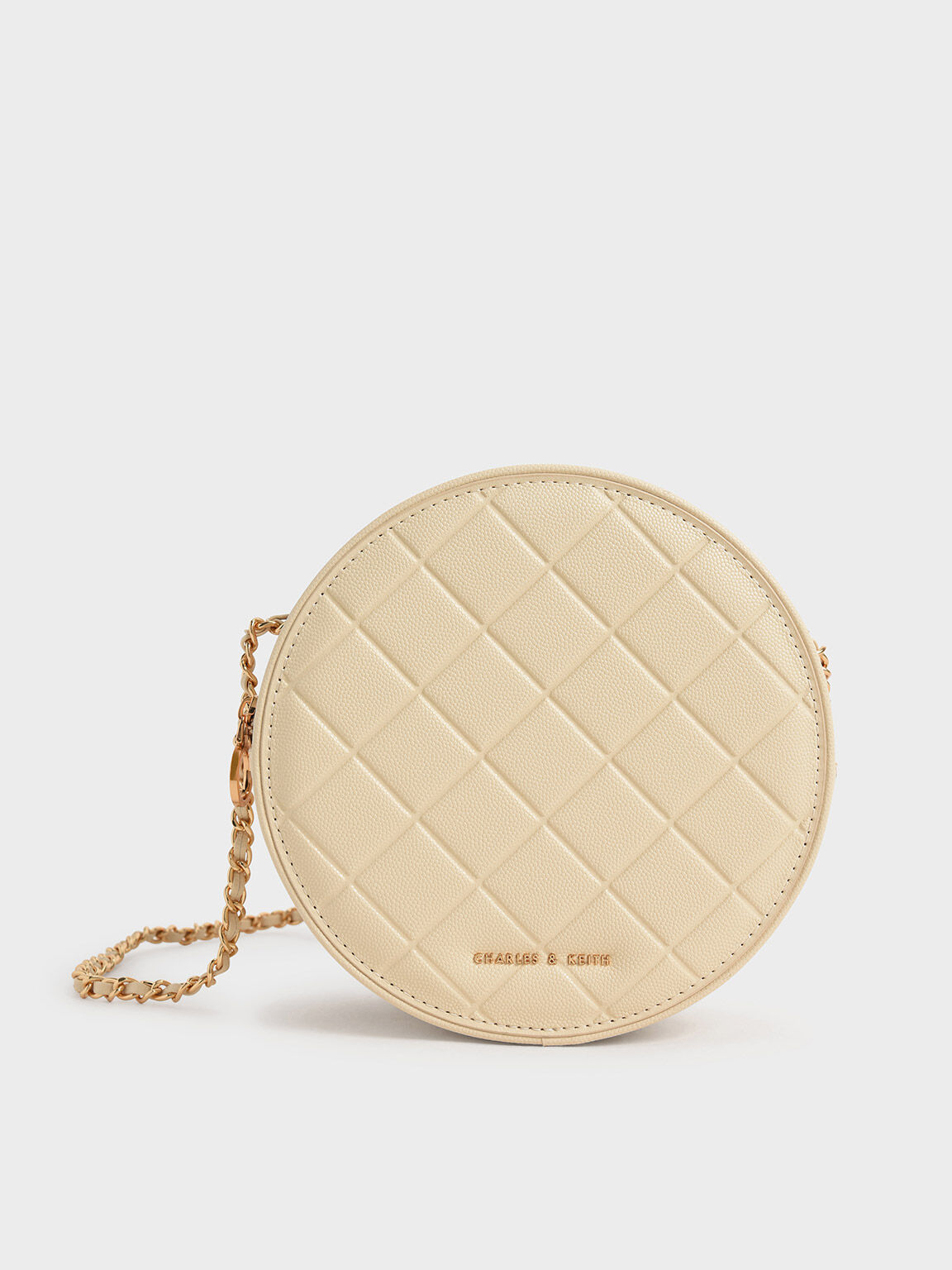 Kwan 菱格鍊帶小圓包(米黃色) | 包款- CHARLES & KEITH TW