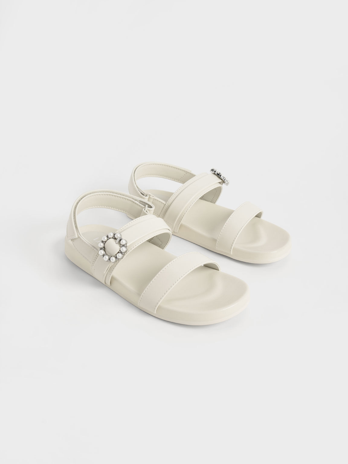 Girls' Bead-Embellished Back-Strap Sandals, Chalk, hi-res