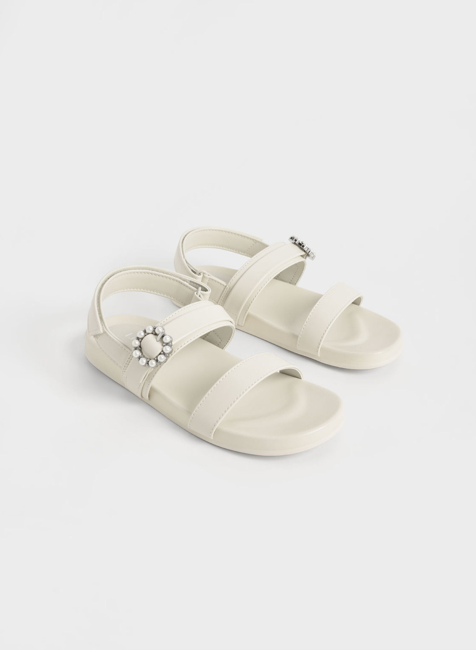 Girls' Bead-Embellished Back-Strap Sandals, Chalk, hi-res