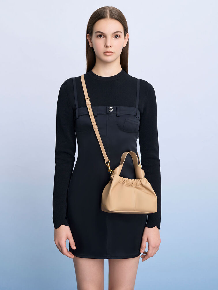 Ally Ruched Slouchy Bag, Beige, hi-res