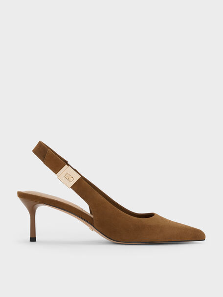 Cody Suede Slingback Kitten Heels, Brown, hi-res