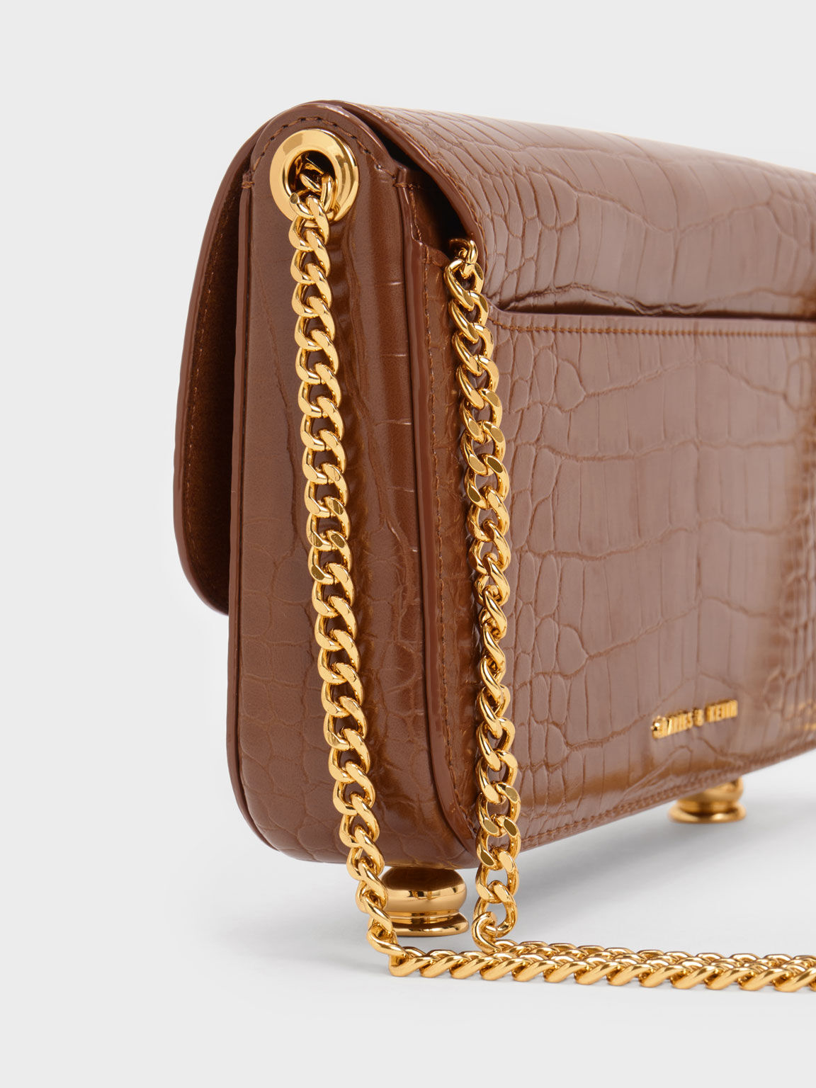 Meriah Croc-Embossed Clutch, Chocolate, hi-res