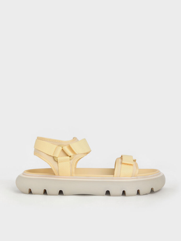 Yellow Recycled Polyester Velcro-Strap Sports Sandals - CHARLES & KEITH MY