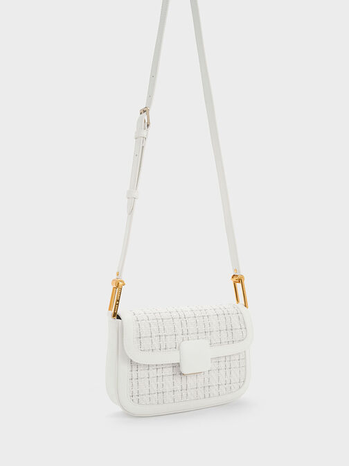 Koa Square Push-Lock Knitted Shoulder Bag, White, hi-res