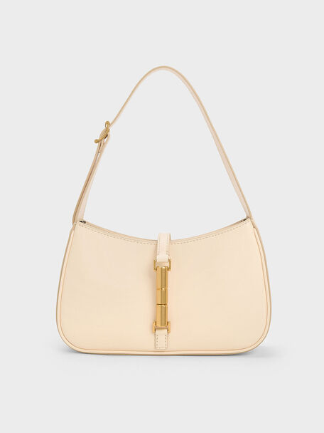 Cesia Metallic Accent Shoulder Bag, Beige, hi-res