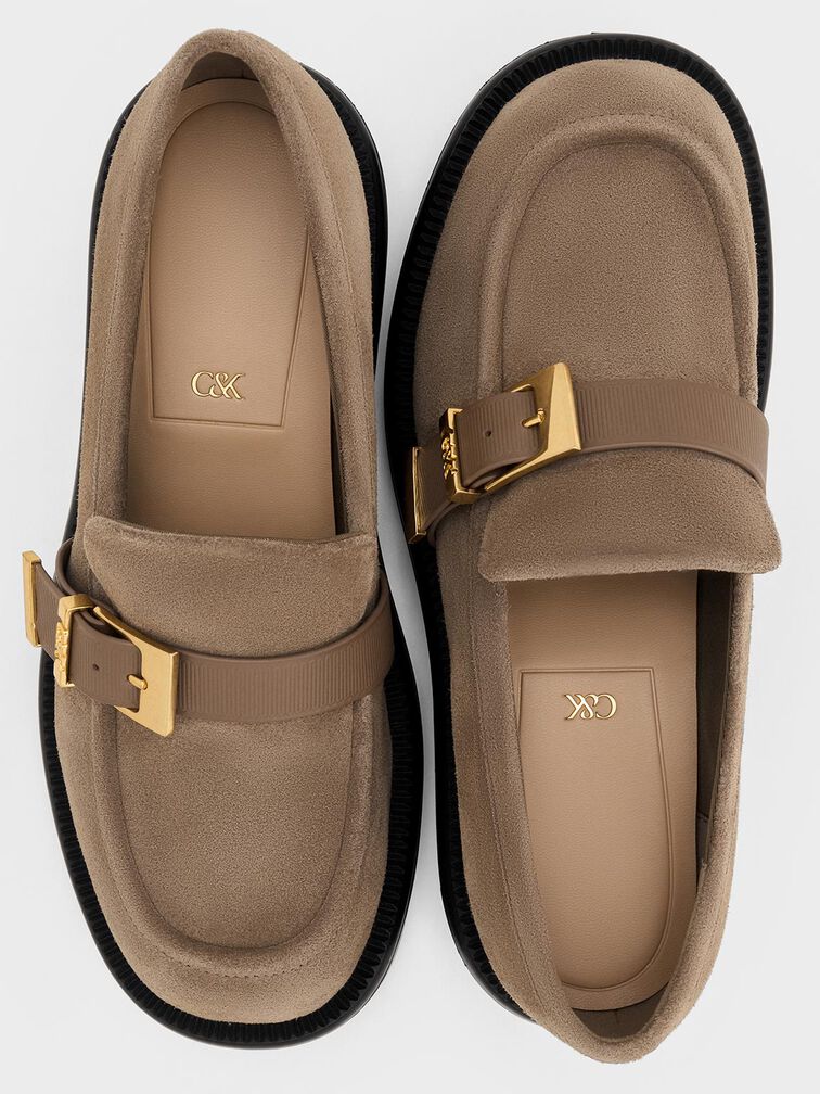Mocasines de cuero con hebilla, Gris pardo, hi-res