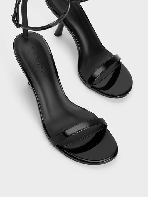 Patent Slant-Heel Ankle-Strap Sandals, Black Patent, hi-res