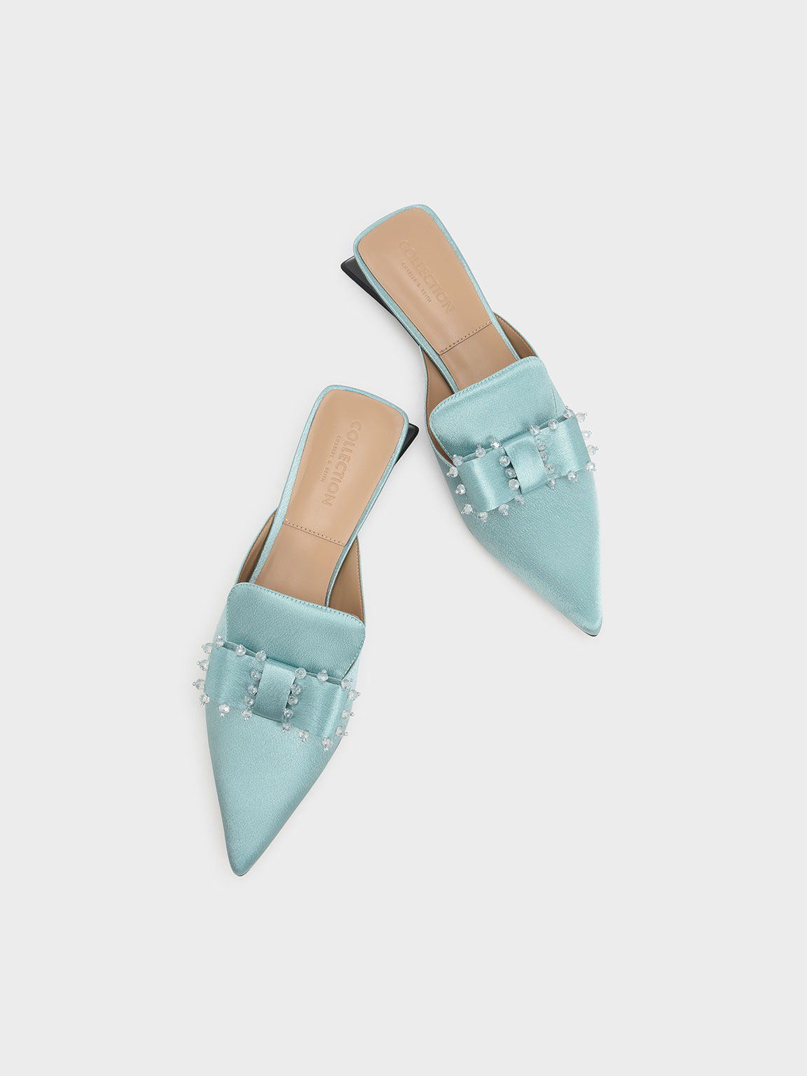Satin Bead-Embellished Loafer Mules, Blue, hi-res