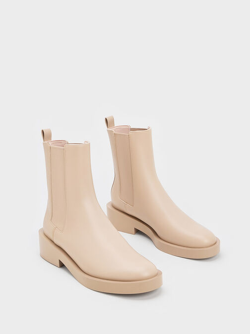 Pull-Tab Chelsea Boots, Beige, hi-res