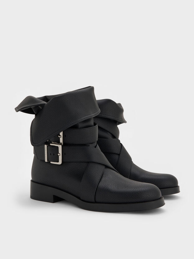 Botas de ca&ntilde;a media a la pantorrilla Brett con tiras con hebilla, Negro, hi-res