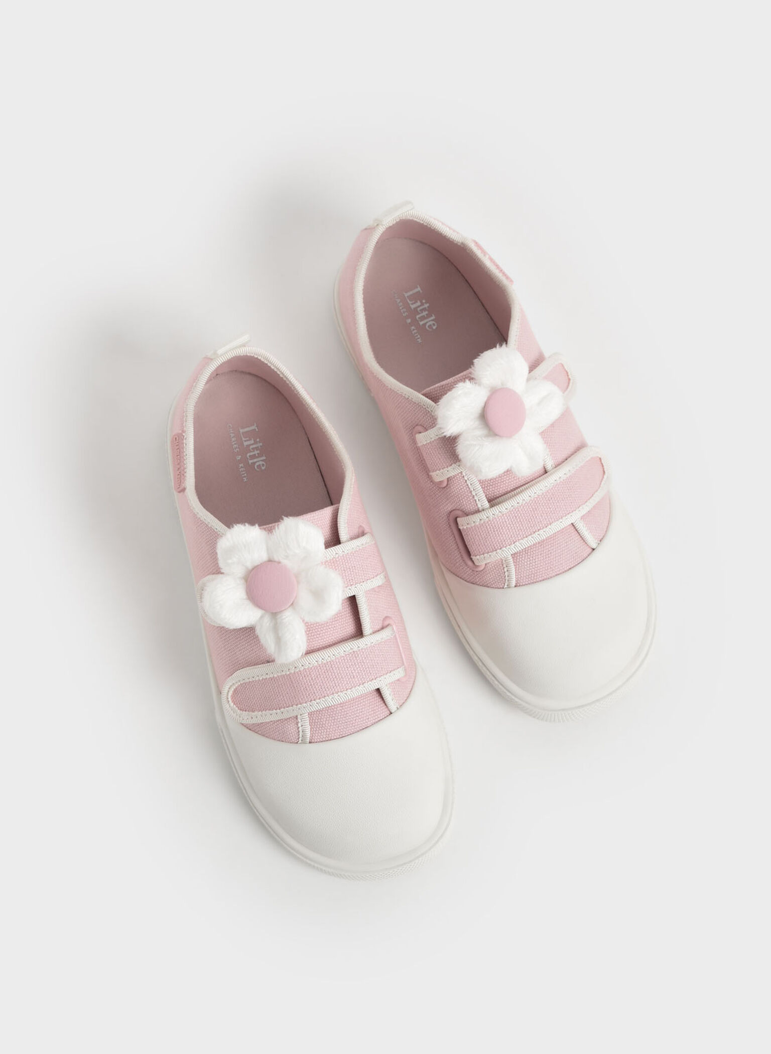 Girls' Flower-Embellished Canvas Sneakers, Light Pink, hi-res