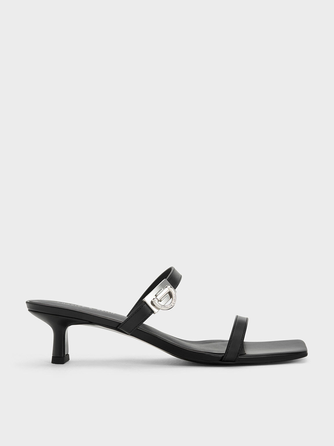 Metallic Accent Double Strap Mules, Black, hi-res