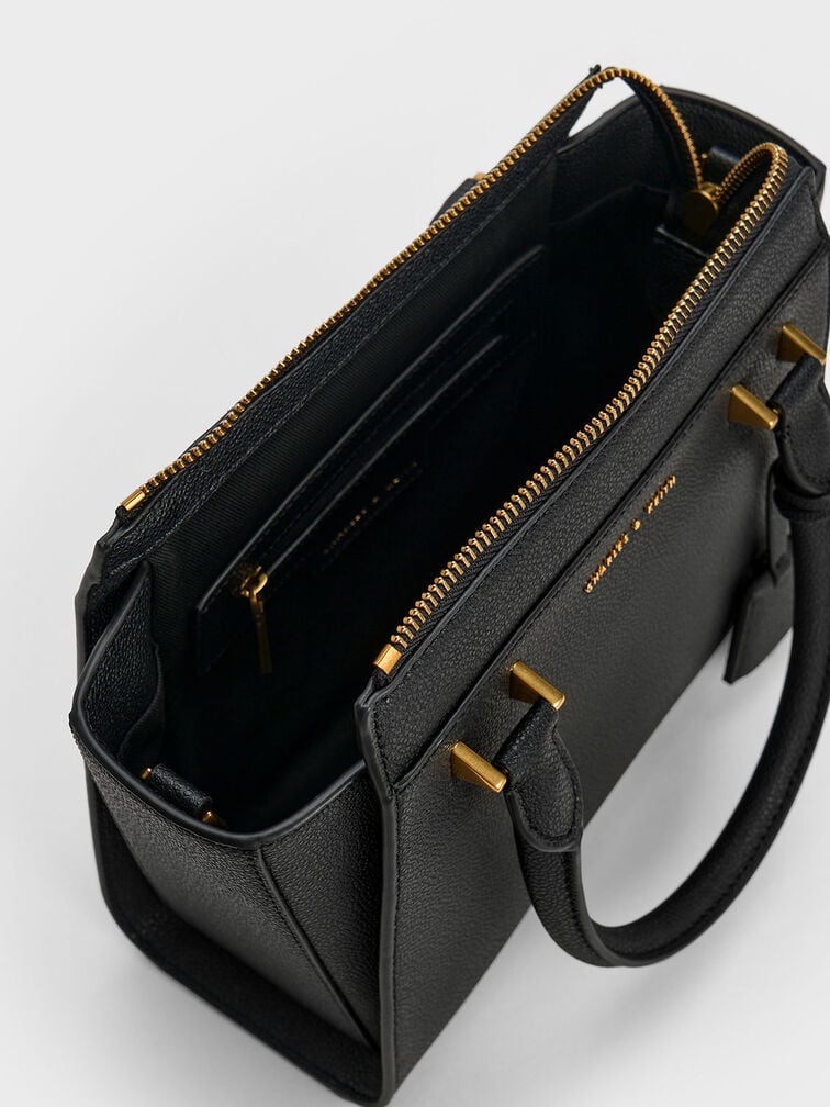 Bolso tote trapezoidal, Negro, hi-res