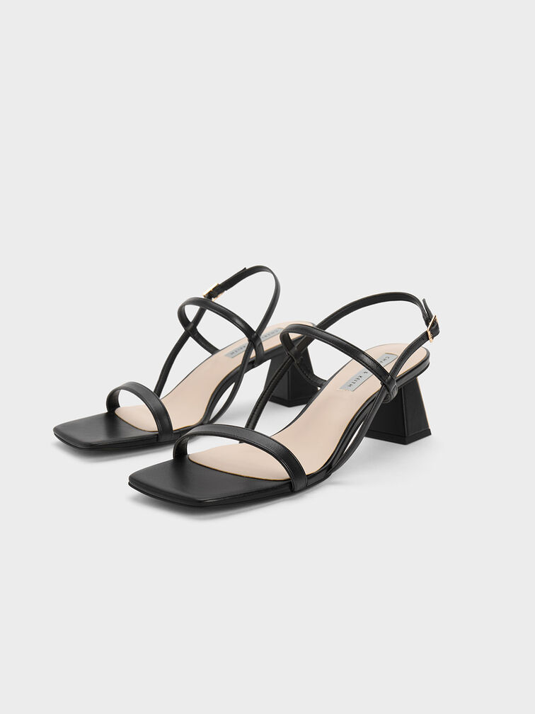 Square-Toe Strappy Sandals, Black, hi-res