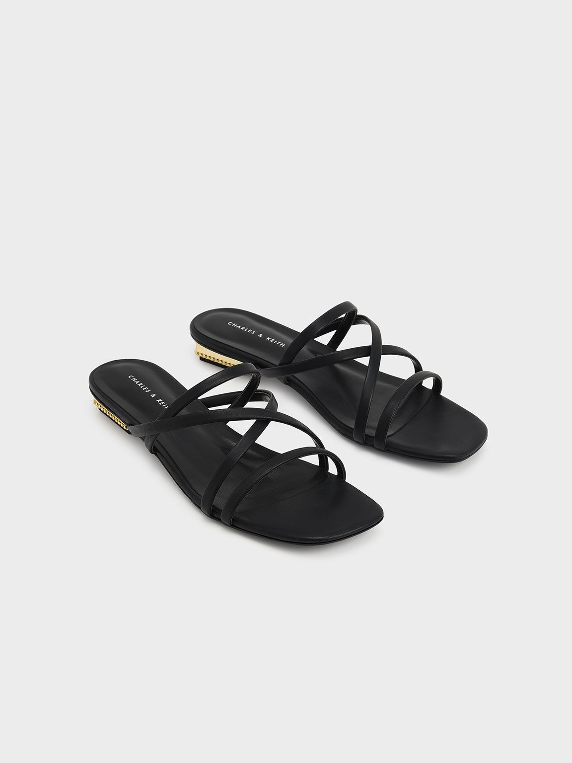 Strappy Sculptural Heel Sandals, Black, hi-res